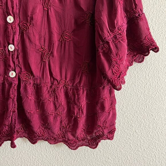 Johnny Was Lace Floral Semi Sheer Collar Button Front Top - Picture 3 of 9